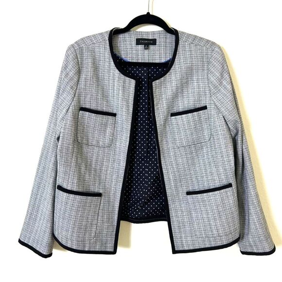 Talbots Westport Jacket Blazer Gray Tweed‎ Open Front Pockets 12 career business - Picture 1 of 10